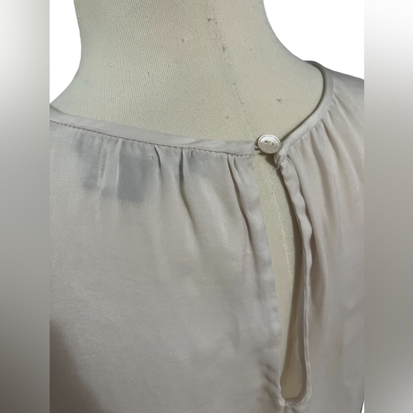 Vince Womens Long Sleeve Surplice Crew Neck Top Blouse Light Gray Ivory - Picture 6 of 6